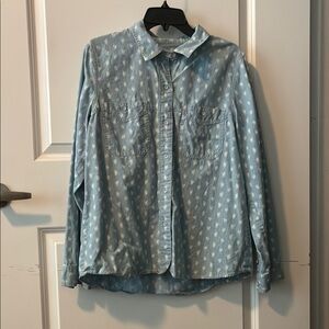 Madewell Light Blue Button-Up Shirt with White Pattern